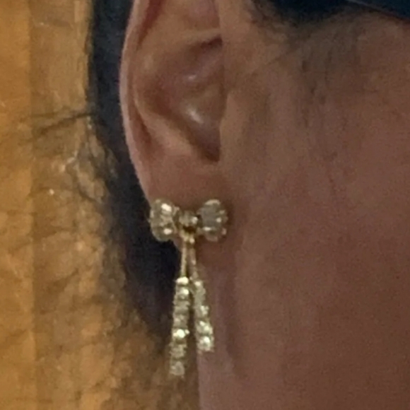 Bow Rhinestone Gold Earrings - Picture 4 of 4